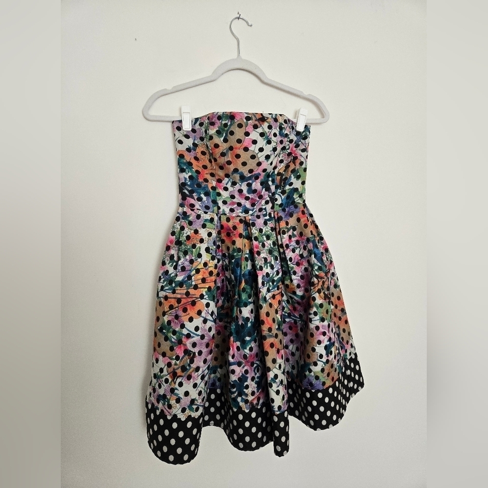 Corey Lynn Calter Floral Polka Dot Strapless Dress with Pockets | Size 2